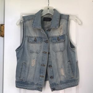 Distressed jean vest